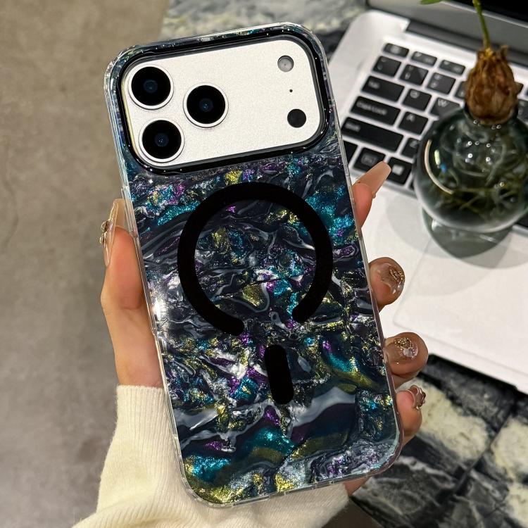 For iPhone 17 Pro Gold-plated Shell Texture Magnetic Phone Case