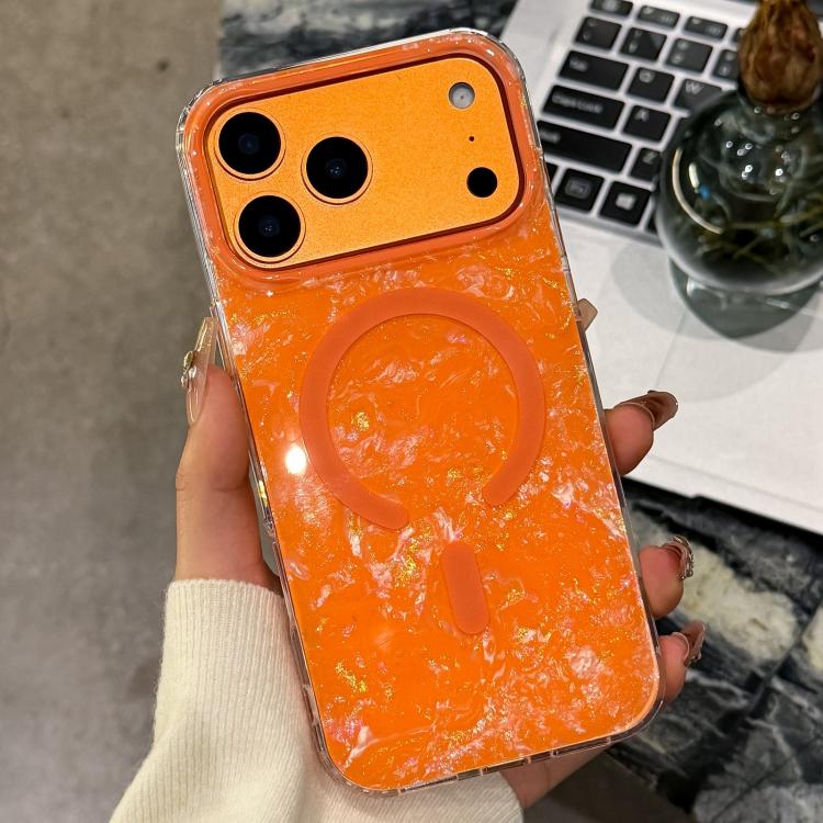 For iPhone 17 Pro Max Gold-plated Shell Texture Magnetic Phone Case