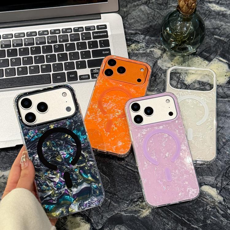 For iPhone 16 Gold-plated Shell Texture Magnetic Phone Case