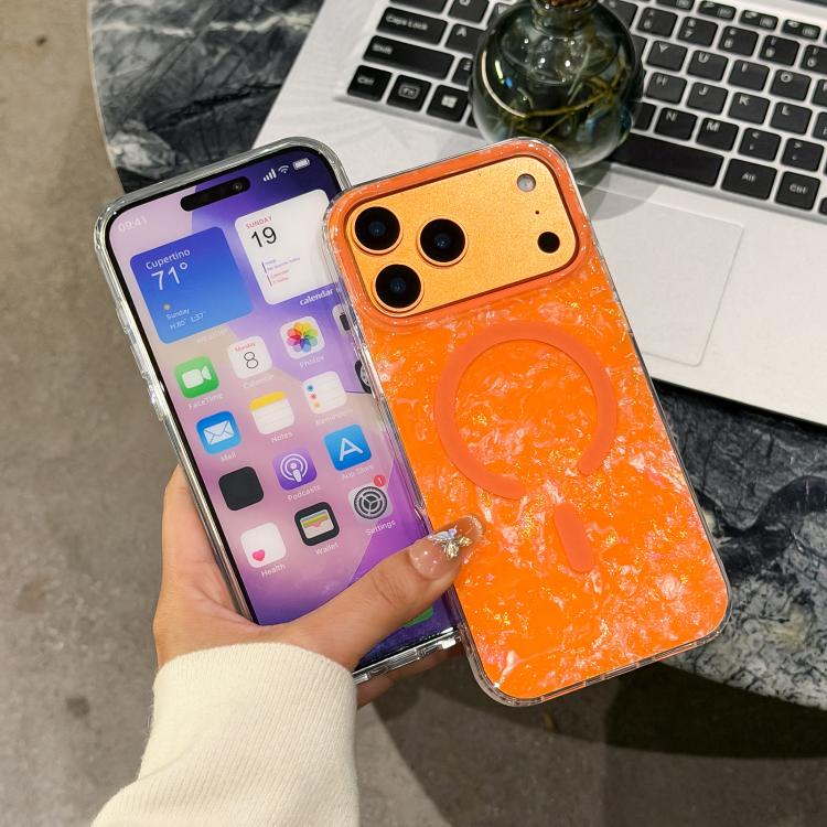 For iPhone 16 Gold-plated Shell Texture Magnetic Phone Case