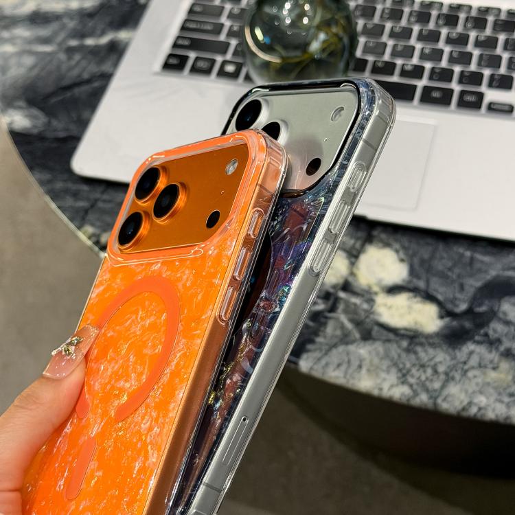 For iPhone 16 Gold-plated Shell Texture Magnetic Phone Case