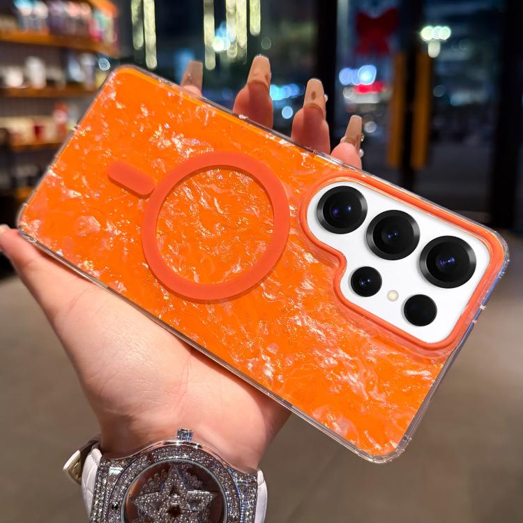 For Samsung Galaxy S24 Ultra 5G Gold-plated Shell Texture Magnetic Phone Case