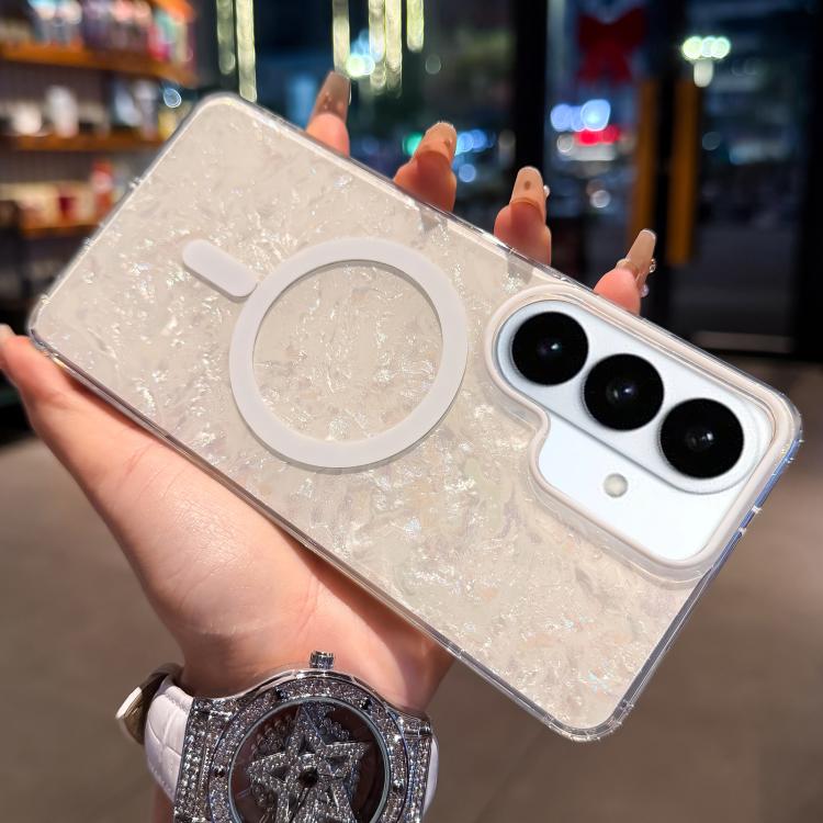 For Samsung Galaxy S26 5G Gold-plated Shell Texture Magnetic Phone Case