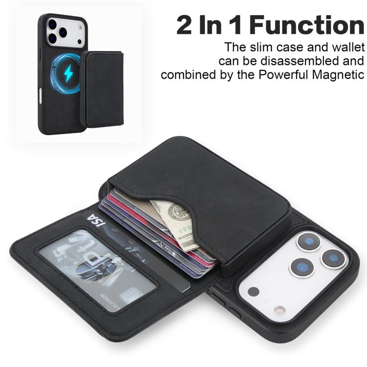For iPhone 17 Pro Max Retro Faux Leather Detachable Magnetic Wallet Bag RFID Blocking Phone Case