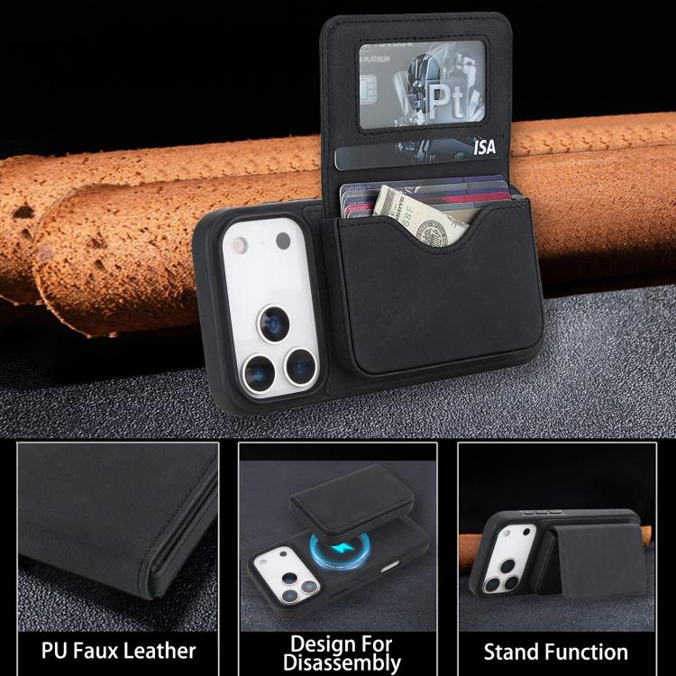 For iPhone 17 Pro Max Retro Faux Leather Detachable Magnetic Wallet Bag RFID Blocking Phone Case