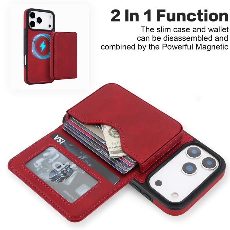 For iPhone 17 Pro Max Retro Faux Leather Detachable Magnetic Wallet Bag RFID Blocking Phone Case