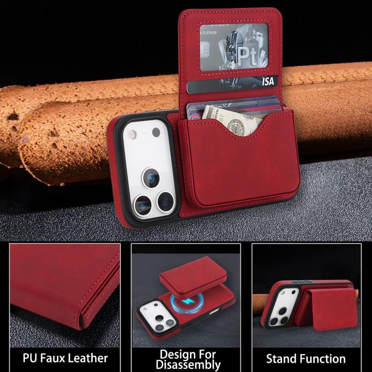 For iPhone 17 Pro Max Retro Faux Leather Detachable Magnetic Wallet Bag RFID Blocking Phone Case