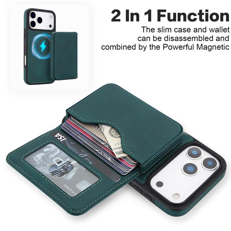 For iPhone 17 Pro Max Retro Faux Leather Detachable Magnetic Wallet Bag RFID Blocking Phone Case