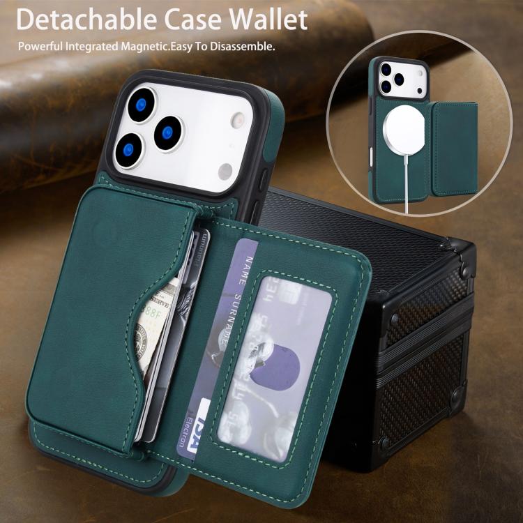 For iPhone 17 Pro Max Retro Faux Leather Detachable Magnetic Wallet Bag RFID Blocking Phone Case