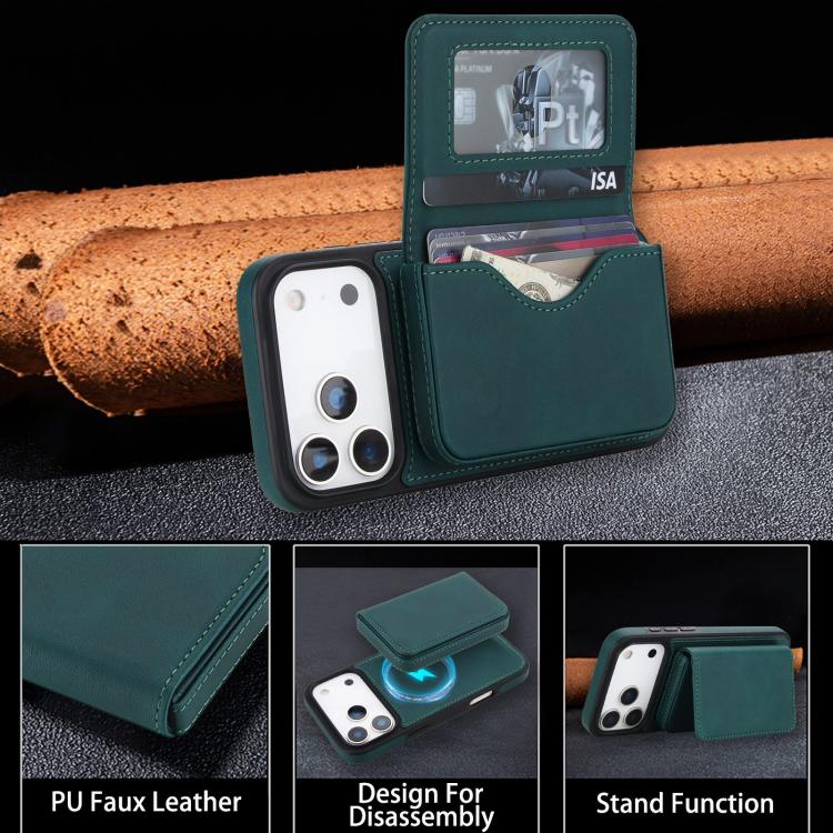 For iPhone 17 Pro Max Retro Faux Leather Detachable Magnetic Wallet Bag RFID Blocking Phone Case