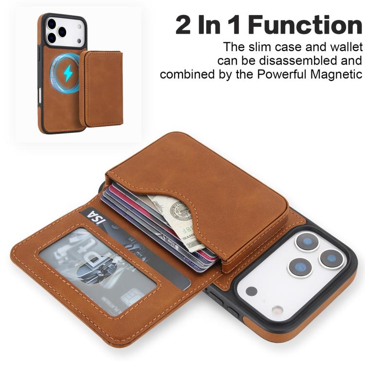For iPhone 17 Pro Max Retro Faux Leather Detachable Magnetic Wallet Bag RFID Blocking Phone Case