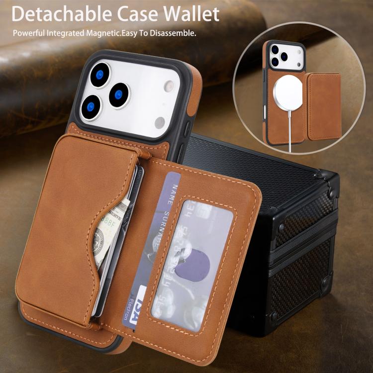For iPhone 17 Pro Max Retro Faux Leather Detachable Magnetic Wallet Bag RFID Blocking Phone Case