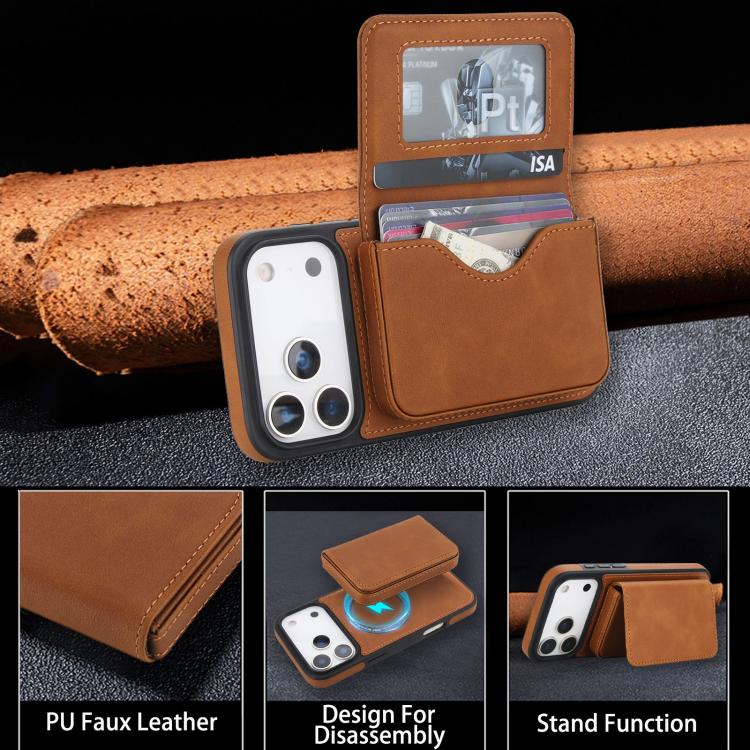 For iPhone 17 Pro Max Retro Faux Leather Detachable Magnetic Wallet Bag RFID Blocking Phone Case