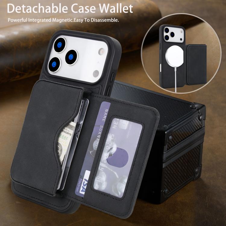 For iPhone 17 Pro Retro Faux Leather Detachable Magnetic Wallet Bag RFID Blocking Phone Case