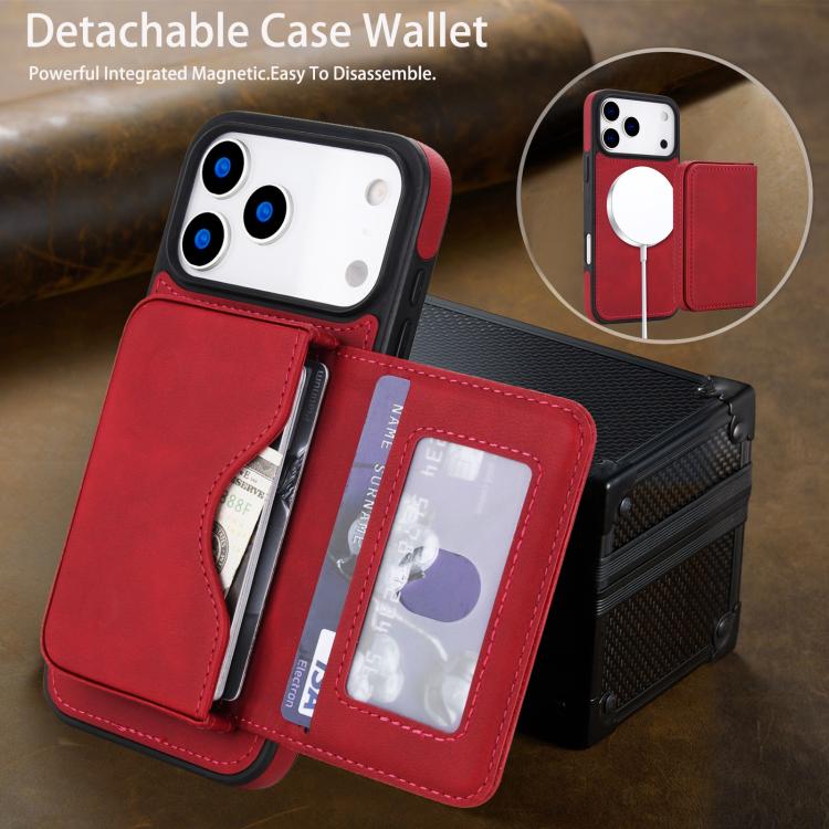 For iPhone 17 Pro Retro Faux Leather Detachable Magnetic Wallet Bag RFID Blocking Phone Case