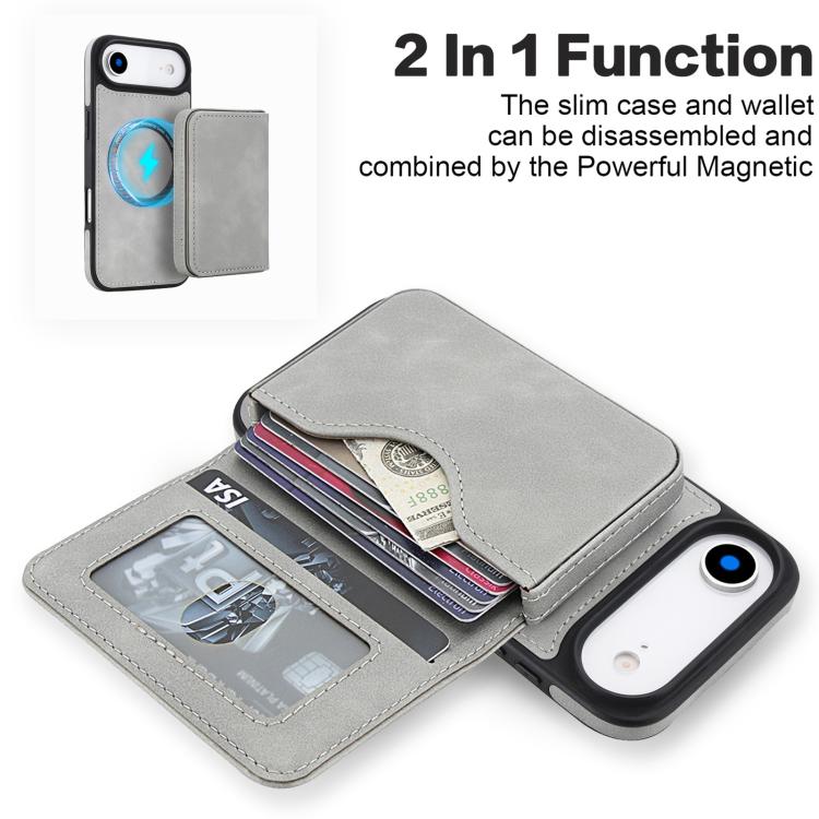 For iPhone 17 Pro Retro Faux Leather Detachable Magnetic Wallet Bag RFID Blocking Phone Case