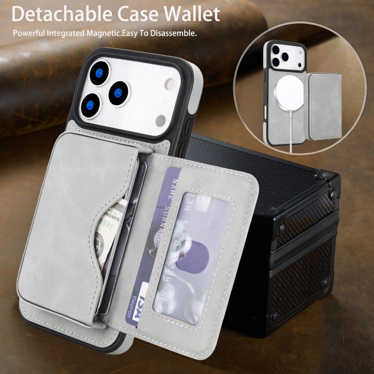 For iPhone 17 Pro Retro Faux Leather Detachable Magnetic Wallet Bag RFID Blocking Phone Case