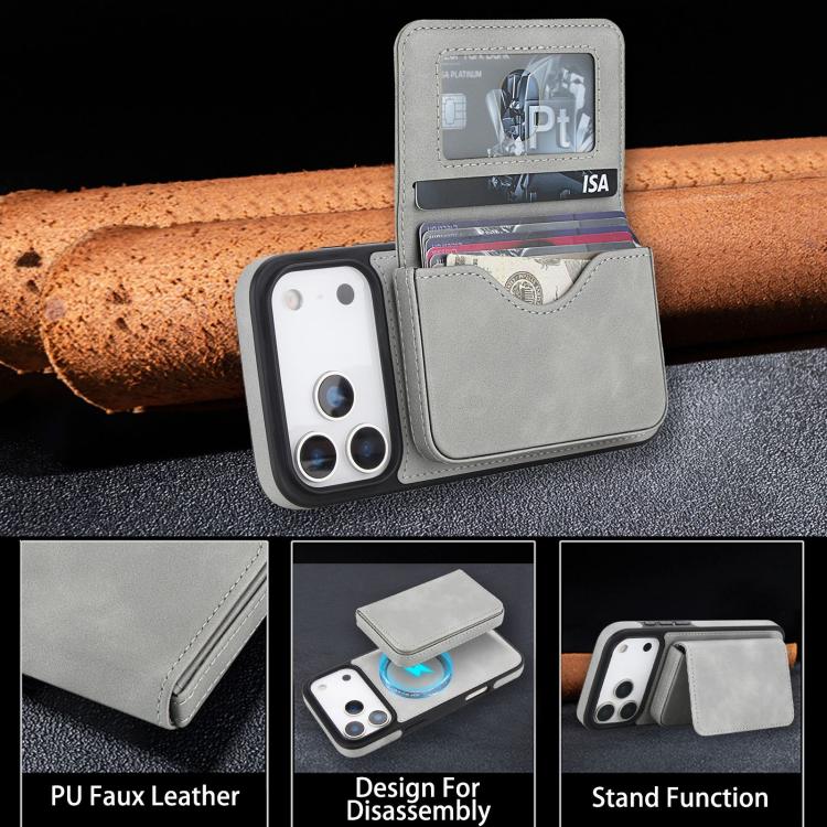 For iPhone 17 Pro Retro Faux Leather Detachable Magnetic Wallet Bag RFID Blocking Phone Case