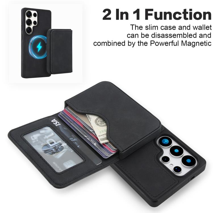 For Samsung Galaxy S25 Ultra 5G Retro Faux Leather Detachable Magnetic Wallet Bag RFID Blocking Phone Case