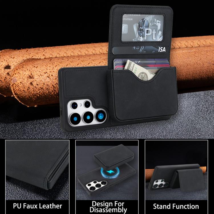 For Samsung Galaxy S25 Ultra 5G Retro Faux Leather Detachable Magnetic Wallet Bag RFID Blocking Phone Case