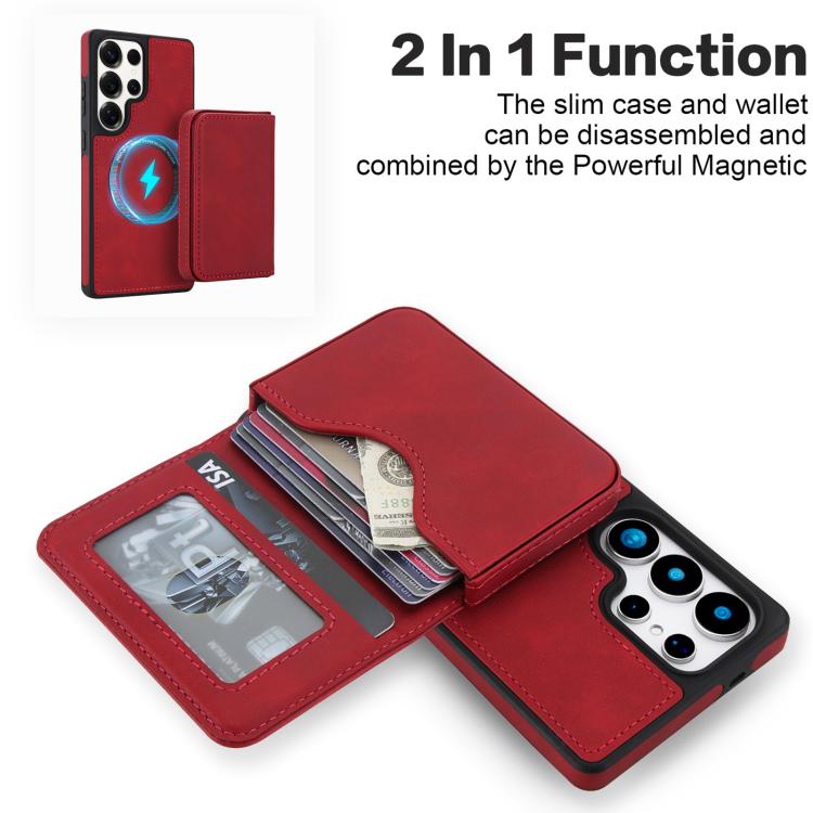 For Samsung Galaxy S25 Ultra 5G Retro Faux Leather Detachable Magnetic Wallet Bag RFID Blocking Phone Case