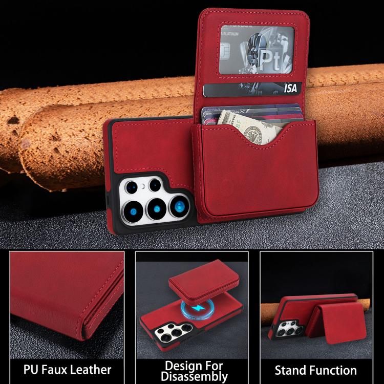 For Samsung Galaxy S25 Ultra 5G Retro Faux Leather Detachable Magnetic Wallet Bag RFID Blocking Phone Case