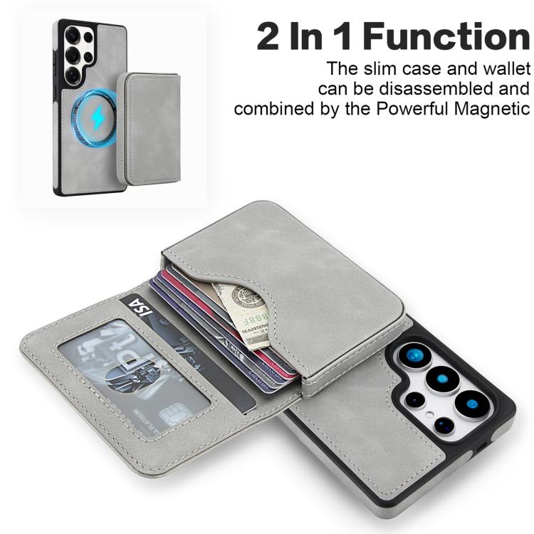 For Samsung Galaxy S25 Ultra 5G Retro Faux Leather Detachable Magnetic Wallet Bag RFID Blocking Phone Case