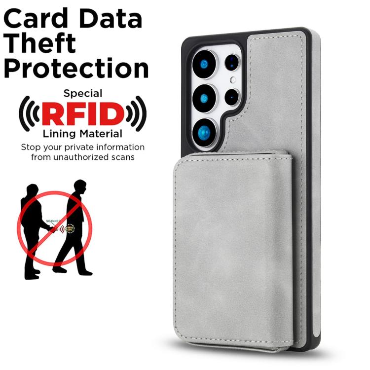 For Samsung Galaxy S25 Ultra 5G Retro Faux Leather Detachable Magnetic Wallet Bag RFID Blocking Phone Case