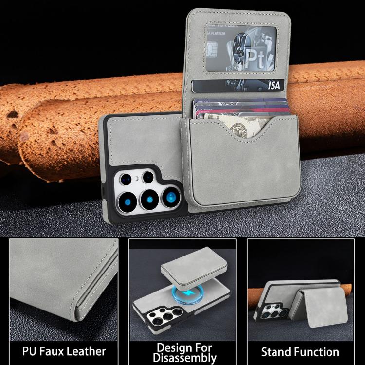 For Samsung Galaxy S25 Ultra 5G Retro Faux Leather Detachable Magnetic Wallet Bag RFID Blocking Phone Case