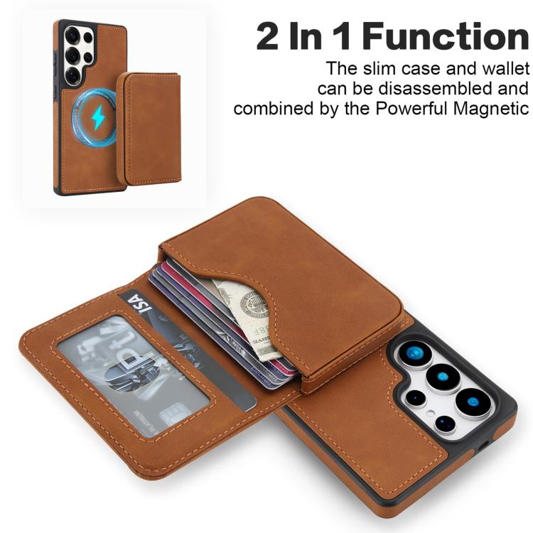 For Samsung Galaxy S25 Ultra 5G Retro Faux Leather Detachable Magnetic Wallet Bag RFID Blocking Phone Case