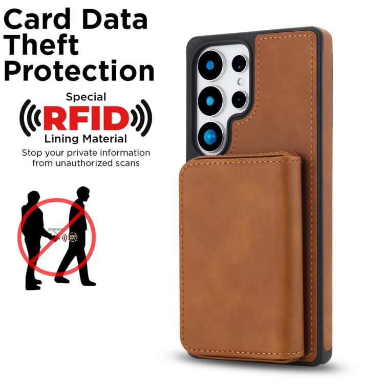 For Samsung Galaxy S25 Ultra 5G Retro Faux Leather Detachable Magnetic Wallet Bag RFID Blocking Phone Case