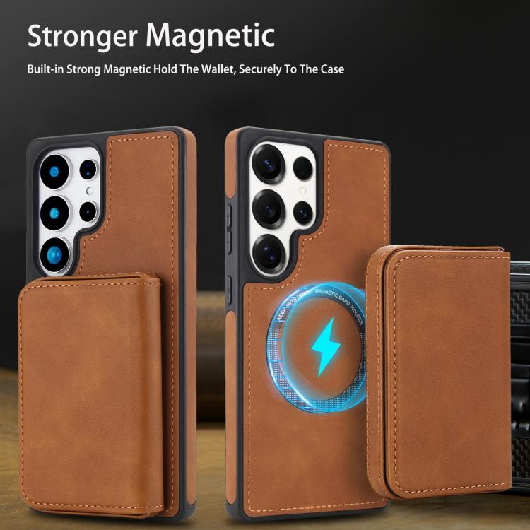 For Samsung Galaxy S25 Ultra 5G Retro Faux Leather Detachable Magnetic Wallet Bag RFID Blocking Phone Case