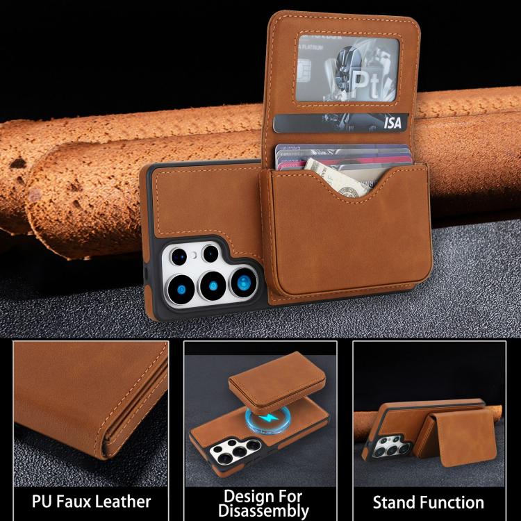 For Samsung Galaxy S25 Ultra 5G Retro Faux Leather Detachable Magnetic Wallet Bag RFID Blocking Phone Case