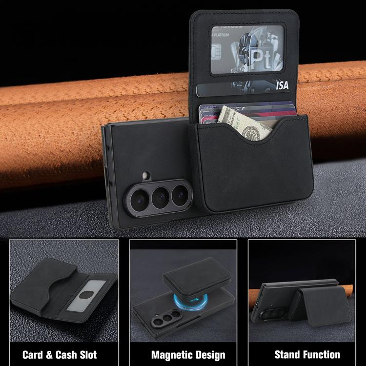 For Samsung Galaxy Z Fold7 5G Retro Faux Leather Detachable Magnetic Wallet Bag RFID Blocking Phone Case