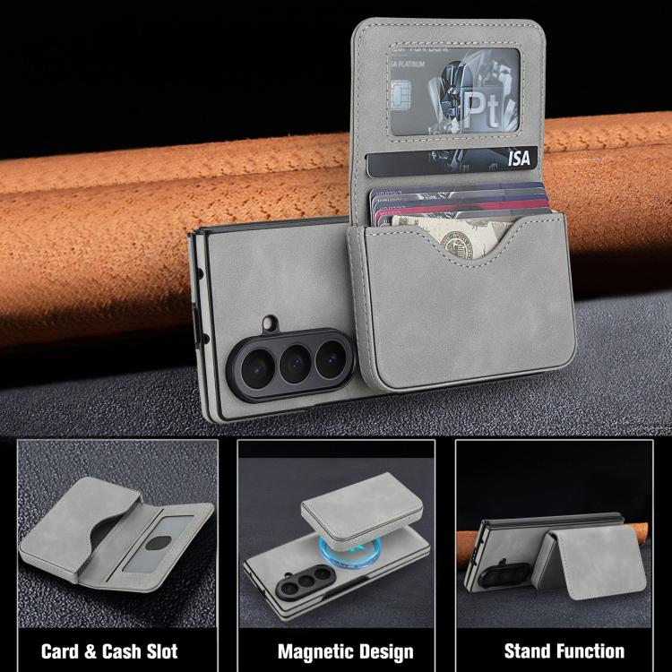 For Samsung Galaxy Z Fold7 5G Retro Faux Leather Detachable Magnetic Wallet Bag RFID Blocking Phone Case