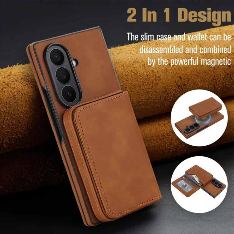 For Samsung Galaxy Z Fold7 5G Retro Faux Leather Detachable Magnetic Wallet Bag RFID Blocking Phone Case