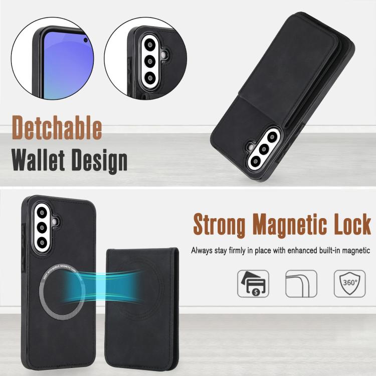 For Samsung Galaxy A36 5G YM030 Retro Faux Leather Magnetic Detachable Wallet Phone Case
