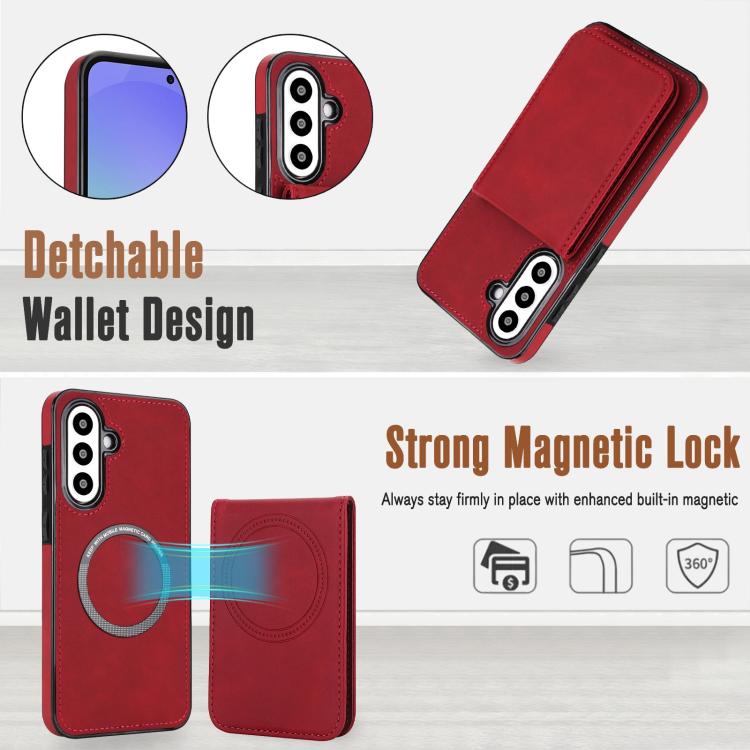 For Samsung Galaxy A36 5G YM030 Retro Faux Leather Magnetic Detachable Wallet Phone Case
