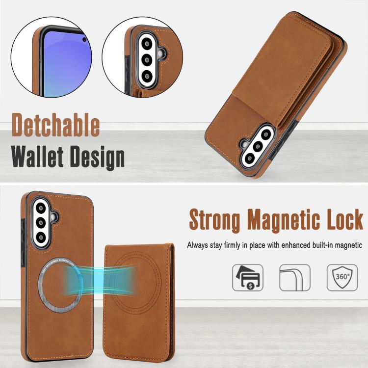 For Samsung Galaxy A36 5G YM030 Retro Faux Leather Magnetic Detachable Wallet Phone Case