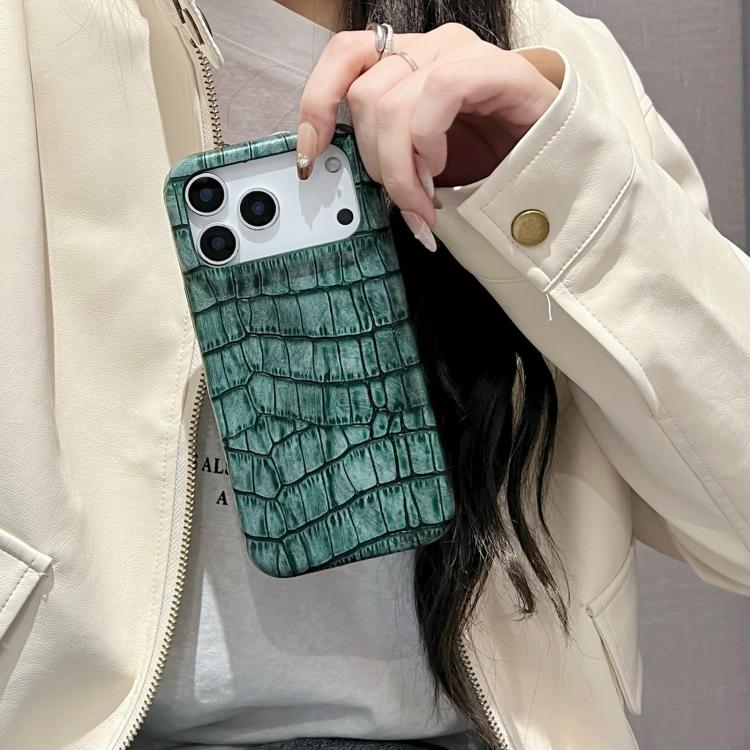 For iPhone 17 Pro Max Vintage Crocodile Texture Shockproof Vegan Leather Phone Case