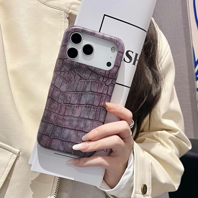 For iPhone 17 Pro Max Vintage Crocodile Texture Shockproof Vegan Leather Phone Case