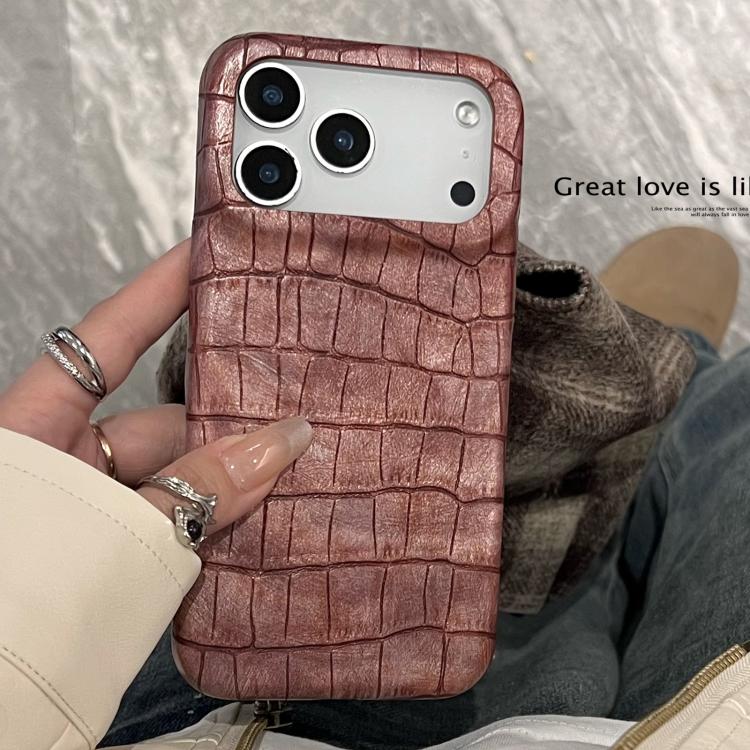 For iPhone 17 Pro Max Vintage Crocodile Texture Shockproof Vegan Leather Phone Case
