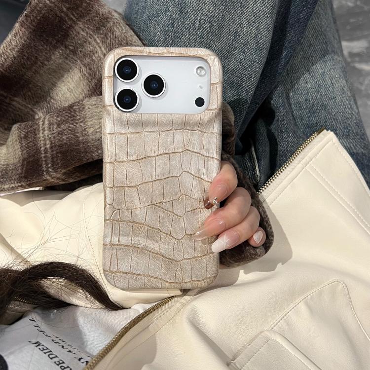 For iPhone 17 Pro Vintage Crocodile Texture Shockproof Vegan Leather Phone Case