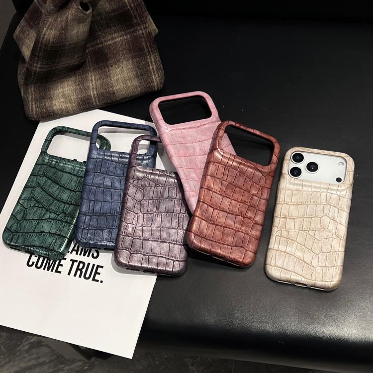For iPhone 17 Pro Vintage Crocodile Texture Shockproof Vegan Leather Phone Case