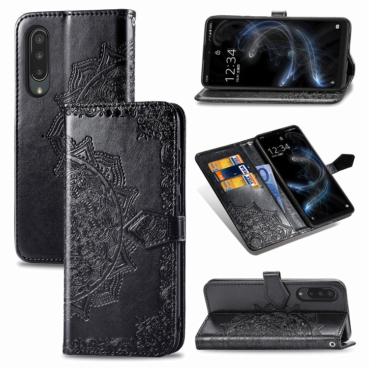 For Sharp Aquos Zero 5G Basic Embossed Mandala Pattern TPU + PU Horizontal Flip Leather Case with Holder & Three Card Slots & Wallet