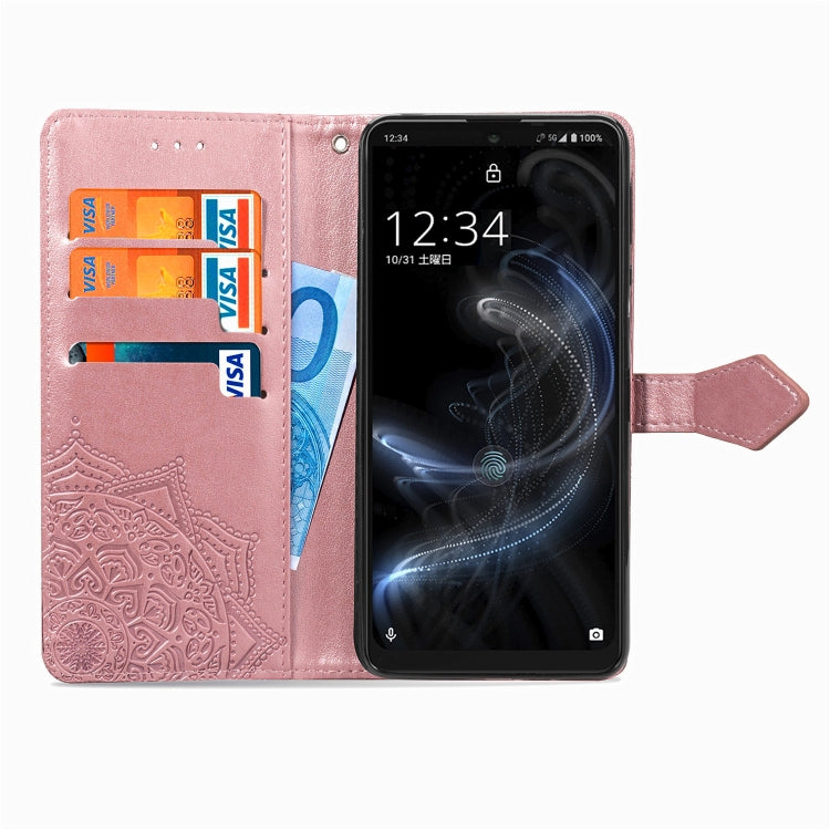 For Sharp Aquos Zero 5G Basic Embossed Mandala Pattern TPU + PU Horizontal Flip Leather Case with Holder & Three Card Slots & Wallet