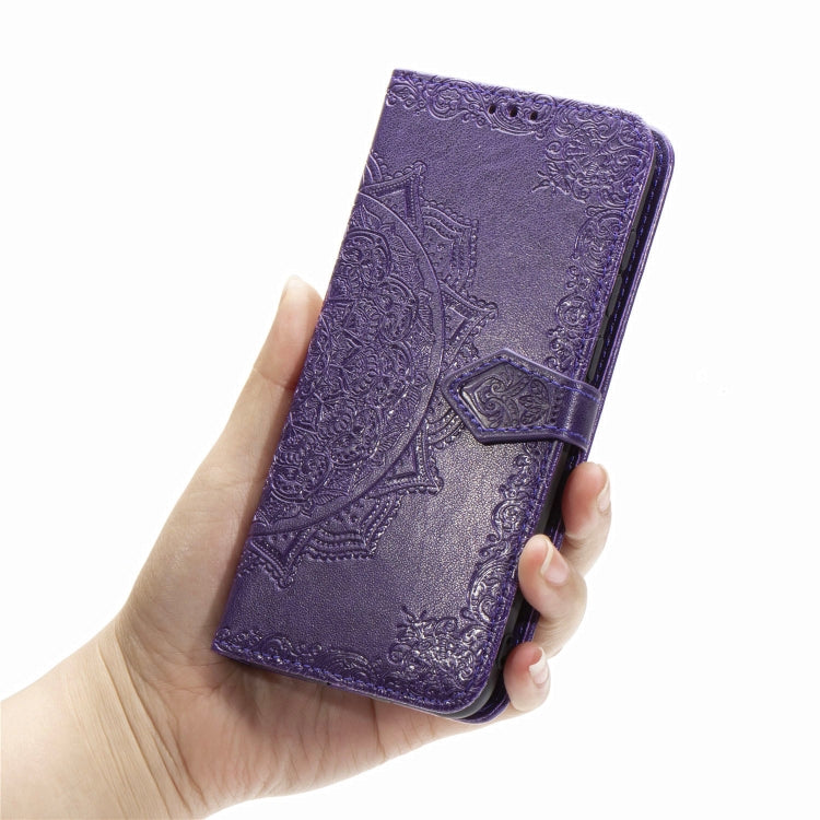 For Sharp Aquos Zero 5G Basic Embossed Mandala Pattern TPU + PU Horizontal Flip Leather Case with Holder & Three Card Slots & Wallet