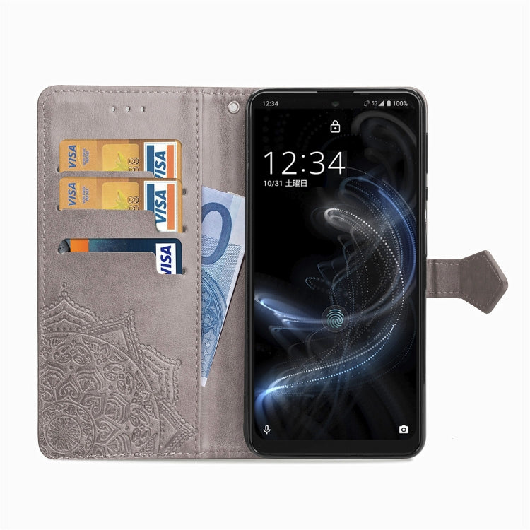 For Sharp Aquos Zero 5G Basic Embossed Mandala Pattern TPU + PU Horizontal Flip Leather Case with Holder & Three Card Slots & Wallet