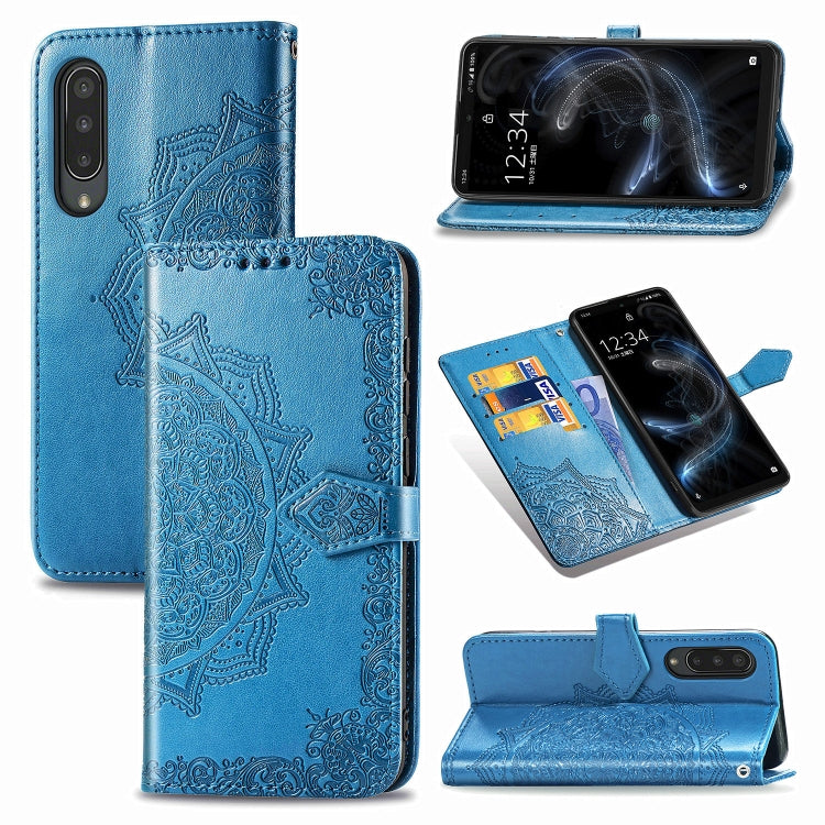 For Sharp Aquos Zero 5G Basic Embossed Mandala Pattern TPU + PU Horizontal Flip Leather Case with Holder & Three Card Slots & Wallet