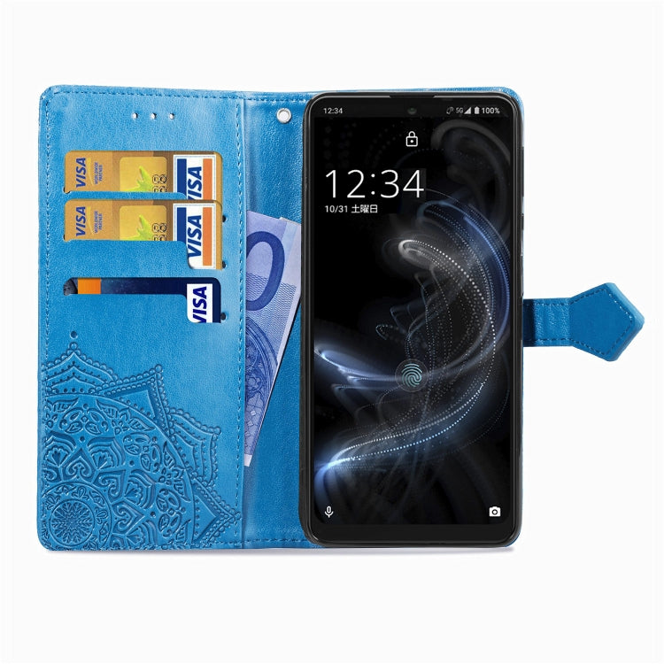 For Sharp Aquos Zero 5G Basic Embossed Mandala Pattern TPU + PU Horizontal Flip Leather Case with Holder & Three Card Slots & Wallet